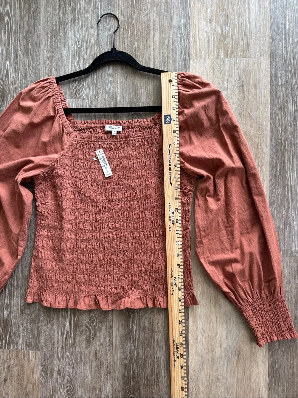 NWT Madewell Smocked Puff Sleeve Top Rust M